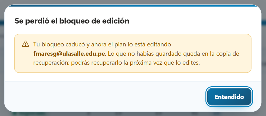 Diálogo Se perdió el bloqueo de edición