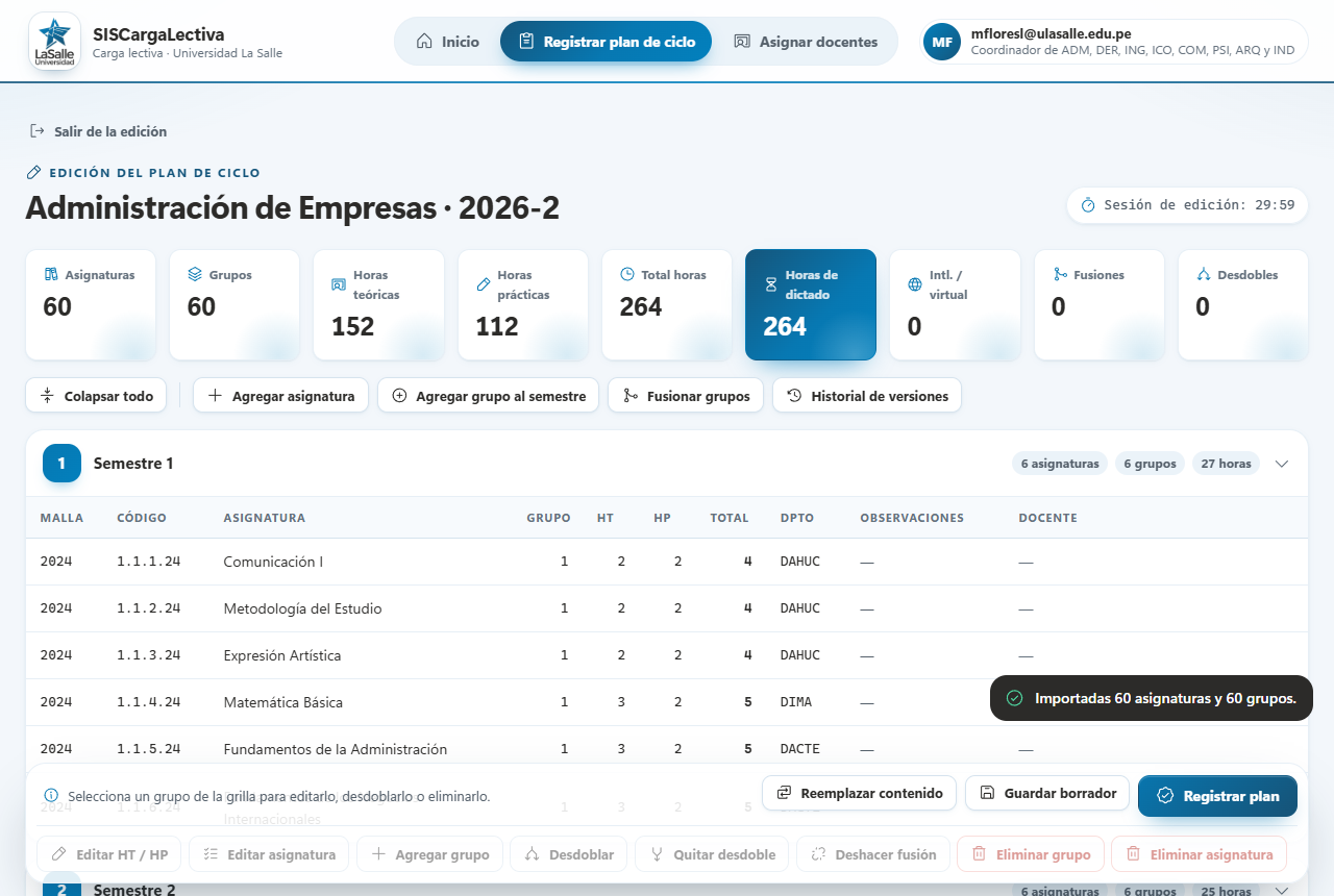 Grilla de Administración importada del xlsx
