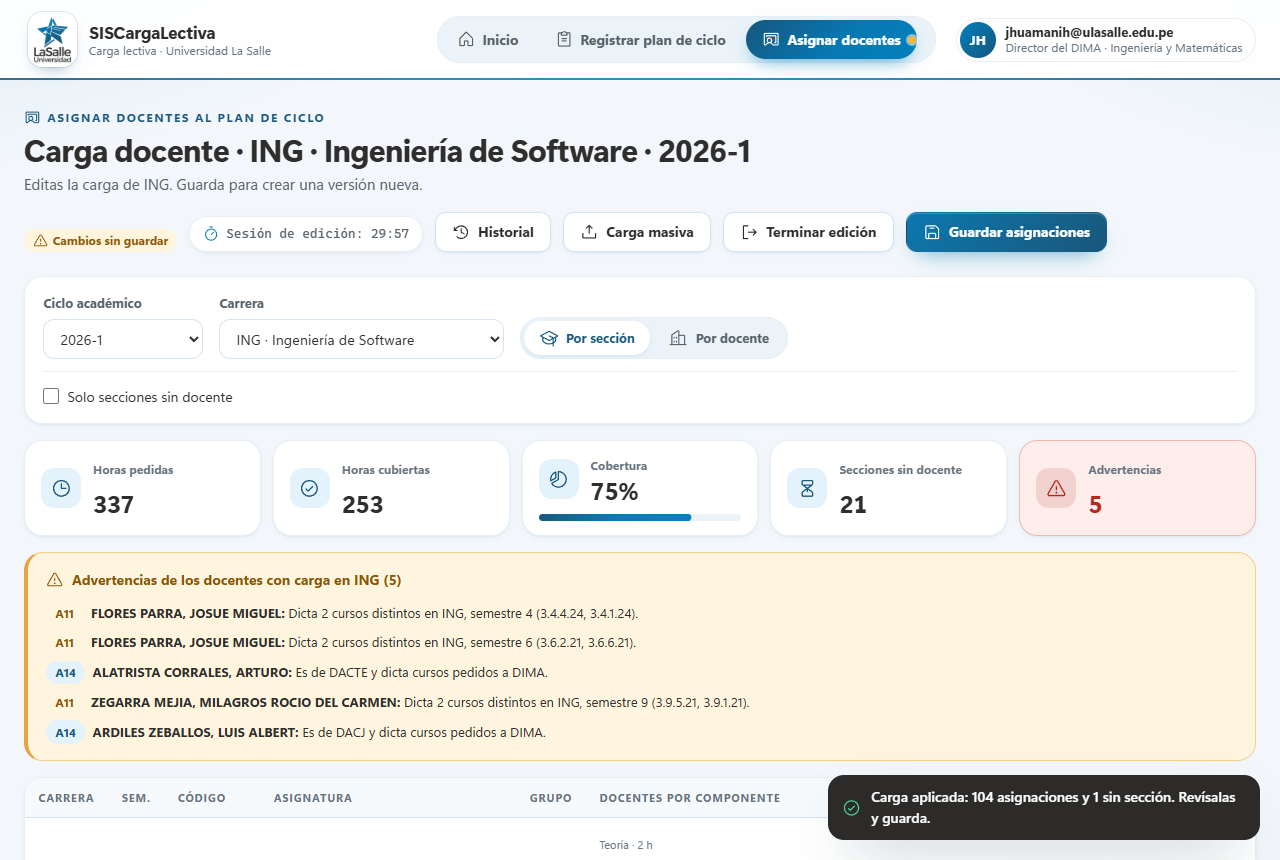 Asignación con el aviso Carga aplicada