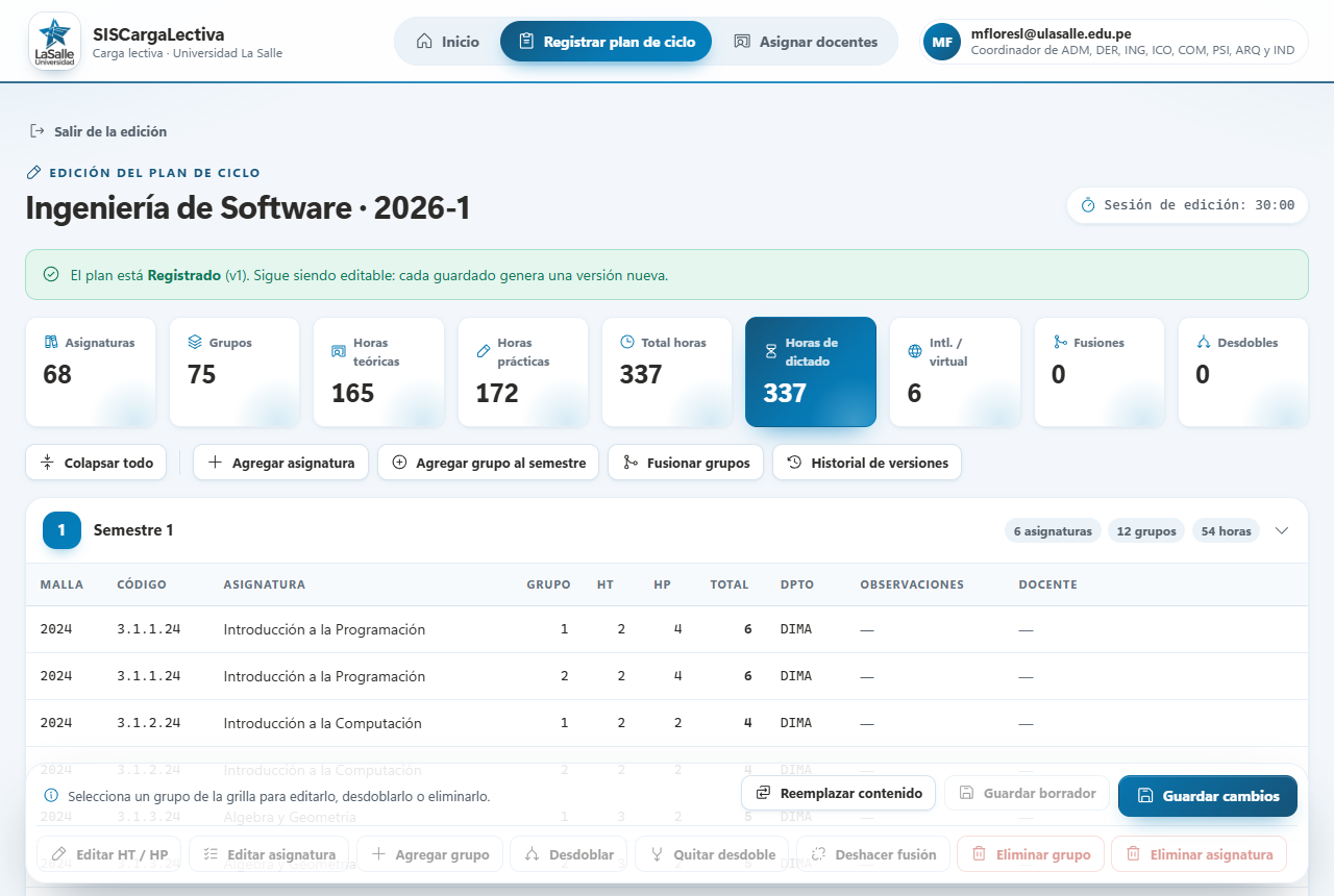 Grilla de edición de Ingeniería de Software