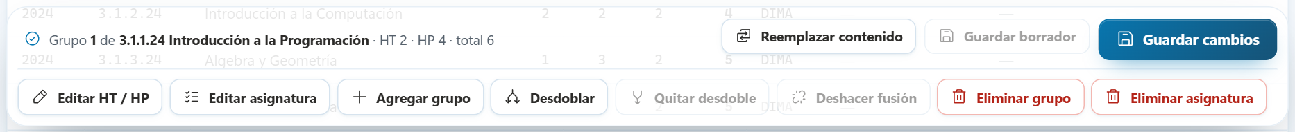 Dock con las acciones del grupo