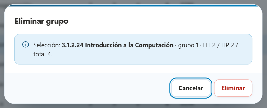 Diálogo Eliminar grupo