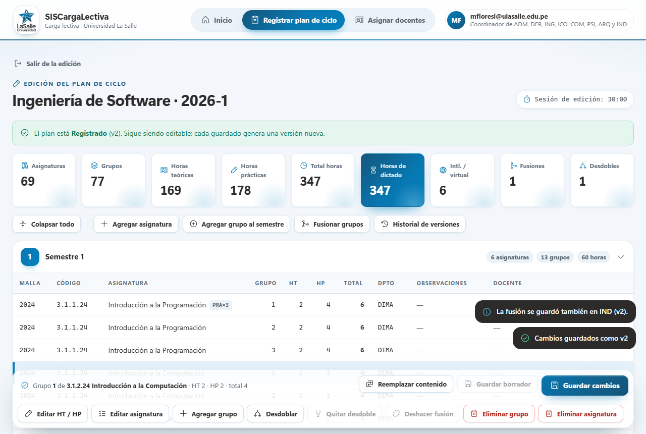 Grilla con Registrado v2 y los avisos de guardado